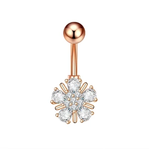 A & ONE Rosegold Csillogó Cirkónia Kövekkel Díszített Rozsdamentes Acél Köldök Piercing