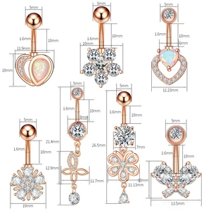 A & ONE Rosegold Csillogó Cirkónia Kövekkel Díszített Rozsdamentes Acél Köldök Piercing