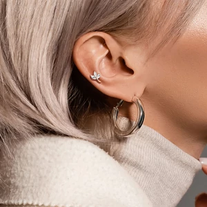 A & ONE Ezüst Színű Levél Mintával Díszített 316L Orvosi Acél Egyenesszárú Labret Piercing