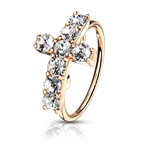 A & ONE Rosegold 316L Orvosi Acél Orr/Fül Piercing Csillogó Kereszttel