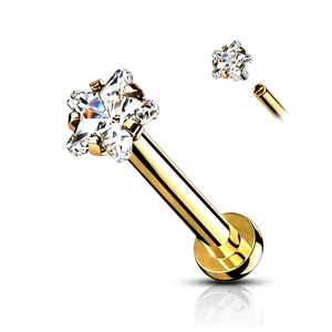 A & ONE Arany Színű Cirkónia Kövekkel Díszített 316L Orvosi Acél Labret Piercing
