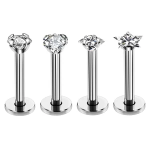 Ezüst Színű Orvosi Acél Piercing Fehér Csillag Alakú Cirkónia Kővel, 8 mm