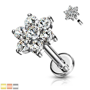 Csillogó Virággal Díszített 316L Orvosi Acél Egyenesszárú Labret Piercing