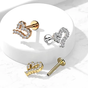 Csillogó Szívvel Díszített 316L Orvosi Acél Egyenesszárú Labret Piercing