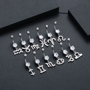 A & ONE Ezüst Színű Rozsdamentes Acél Köldök Piercing Csillagjegy Medállal Halak