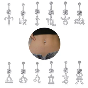 A & ONE Ezüst Színű Rozsdamentes Acél Köldök Piercing Csillagjegy Medállal Halak