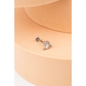 Ezüst Színű 316L Orvosi Acél Labret Piercing Fehér Ovális Kövekkel