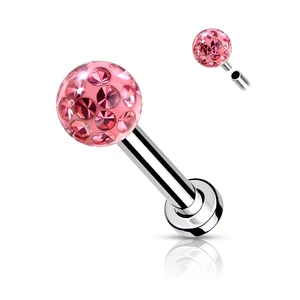 A & ONE Ezüst Színű 316L Orvosi Acél Labret Piercing Rózsaszín Cirkónia Kővel