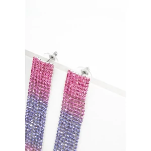 Dekoratív Rózsaszín És Lila Strasszkövekkel Díszített Lógós Fülbevaló