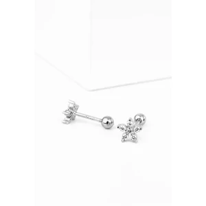 S925 Ezüst Virág Alakú Barbell Piercing Cirkónia Kövekkel -1db