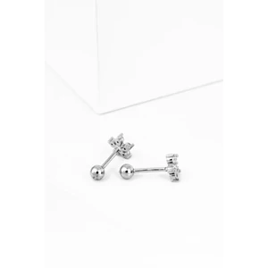 S925 Ezüst Virág Alakú Barbell Piercing Cirkónia Kövekkel -1db