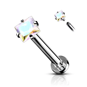 A & ONE Ezüst Színű 316L Orvosi Acél Labret Piercing Színes Cirkónia Kővel