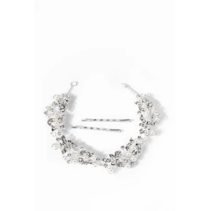 Ezüst Színű Pillangó Alakú Kövekkel És Gyöngyökkel Díszített Alkalmi Hajdrót