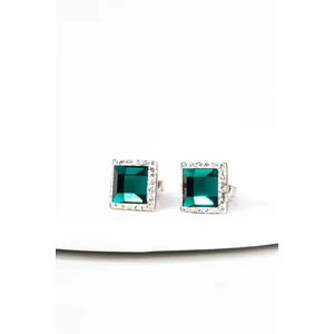 Zöld Négyzet Alakú S925 Ezüst Fülbevaló Fehér Swarovski® Köves Díszítéssel