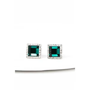 Zöld Négyzet Alakú S925 Ezüst Fülbevaló Fehér Swarovski® Köves Díszítéssel