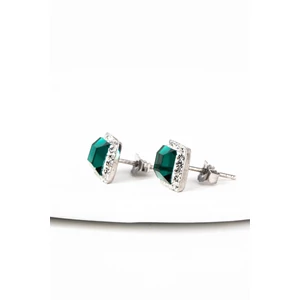 Zöld Négyzet Alakú S925 Ezüst Fülbevaló Fehér Swarovski® Köves Díszítéssel
