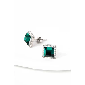 Zöld Négyzet Alakú S925 Ezüst Fülbevaló Fehér Swarovski® Köves Díszítéssel