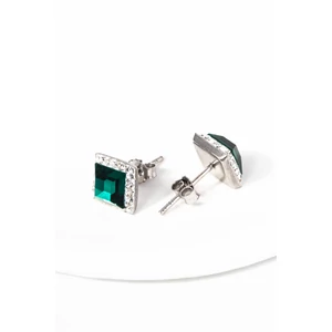 Zöld Négyzet Alakú S925 Ezüst Fülbevaló Fehér Swarovski® Köves Díszítéssel