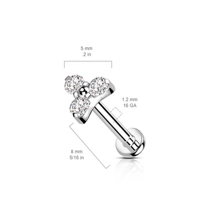 Ezüst Színű Titánium Egyenesszárú Labret Piercing Apró Cirkónia Kövekkel