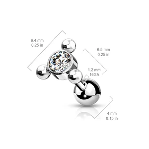 Fehér Kővel Díszített Egyenesszárú 316L Orvosi Acél Piercing