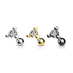 Fehér Kővel Díszített Egyenesszárú 316L Orvosi Acél Piercing