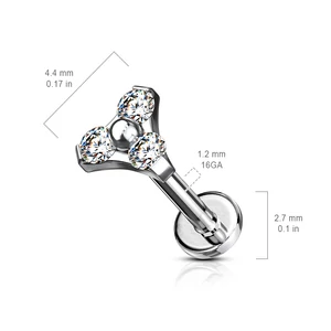 Ezüst Színű 316L Orvosi Acél Egyenesszárú Labret Piercing Fehér Kővel