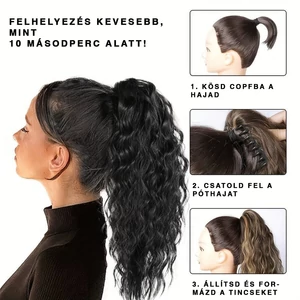 Fekete Hullámos Csatos Póthaj Copfhoz - 45 cm