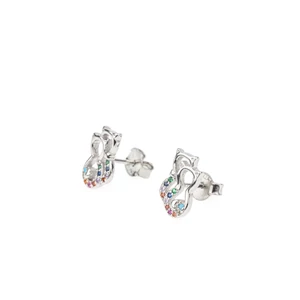 S925 Ezüst Fülbevaló Cica Alakú Csillogó Köves Díszítéssel