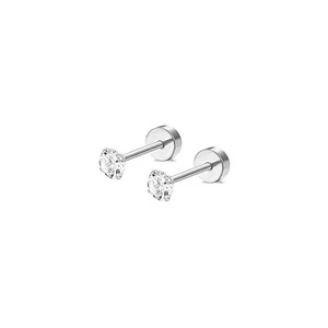 Ezüst Színű 316L Orvosi Acél Egyenesszárú Labret Piercing Cirkónia Kővel - 1 pár - 3 mm