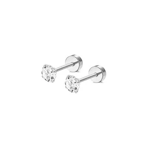 Ezüst Színű 316L Orvosi Acél Egyenesszárú Labret Piercing Cirkónia Kővel - 1 pár - 4 mm