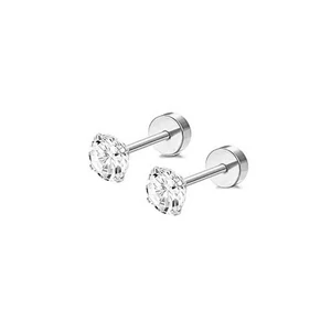Ezüst Színű 316L Orvosi Acél Egyenesszárú Labret Piercing Cirkónia Kővel - 1 pár - 5 mm