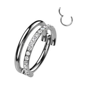 Ezüst Színű Titánium Dupla Karika Piercing Kővel - 8 mm