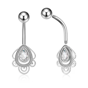 Ezüst Színű Orvosi Acél Köldök Piercing Kővel