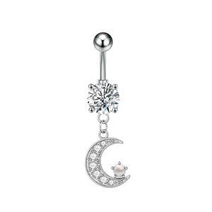 Ezüst Színű 316L Orvosi Acél Hold Alakú Köldök Piercing