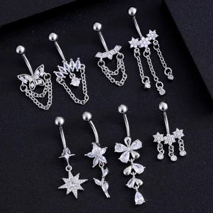 Ezüst Színű 316L Orvosi Acél Hold Alakú Lógós Köldök Piercing
