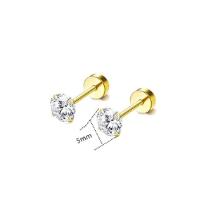 316L Arany Színű Labret Piercing Cirkónia Kővel - 5mm - 1pár