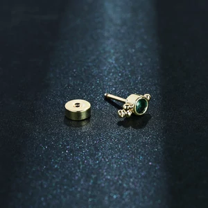316L Arany Színű Labret Piercing Ovális Zöld Cirkónia Kővel - 6 mm