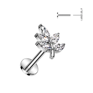316L Orvosi Acél Labret Piercing Levél Dísszel - Ezüst