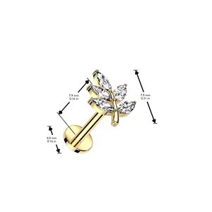 316L Orvosi Acél Labret Piercing Levél Dísszel - Ezüst