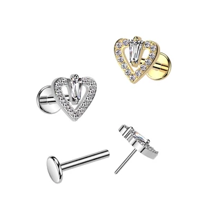 Ezüst Színű 316L Orvosi Acél Push-in Labret Piercing Szív Dísszel