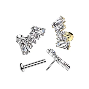 Arany Színű 316L Orvosi Acél Push-in Labret Piercing Cirkónia Kővel