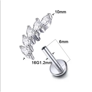 Ezüst Színű Titánium Labret Piercing Fehér Cirkónia Kövekkel
