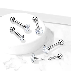 Ezüst Színű Titánium Push-in Barbell Piercing Kővel - 3 MM