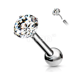 Ezüst Színű Titánium Push-in Barbell Piercing Kővel - 3 MM