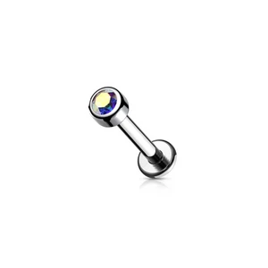 Ezüst Színű Titánium Push-in Labret Piercing Színes Kővel