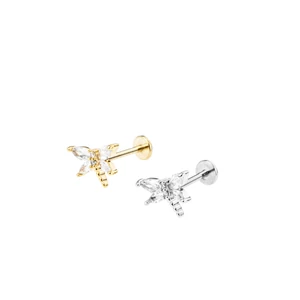 Arany Színű 316L Orvosi Acél Labret Piercing Réz Szitakötő Dísszel