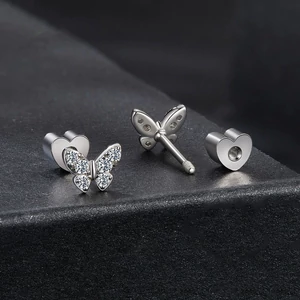 Ezüst Színű S925 Ezüst Labret Piercing Pillangó Mintával Cirkónia Kövekkel