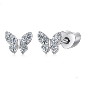 Ezüst Színű S925 Ezüst Labret Piercing Pillangó Mintával Cirkónia Kövekkel
