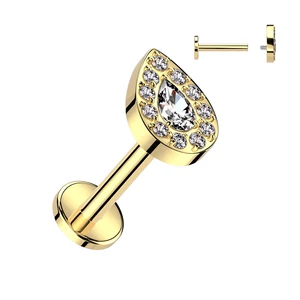 Rózsaarany Színű Csepp Alakú Titánium Piercing CNC Cirkónia Kövekkel