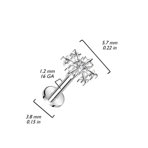 Ezüst Színű Hópehely Alakú Titánium Labret Piercing Fehér Cirkónia Kővel
